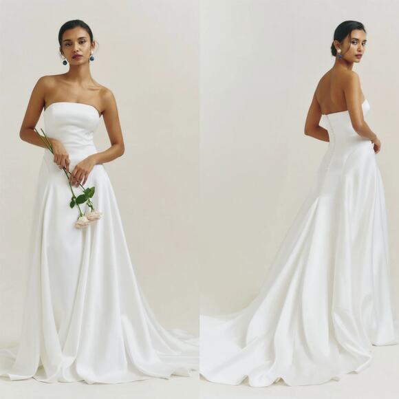 Reformation Elena Satin Dress Ivory - Picture 1 of 13